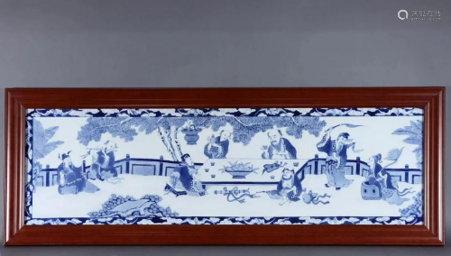 A Blue and White Porcelain Panel Signed Wangbu