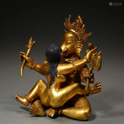 A Tibetan Bronze Gilt Figure of Ganesha