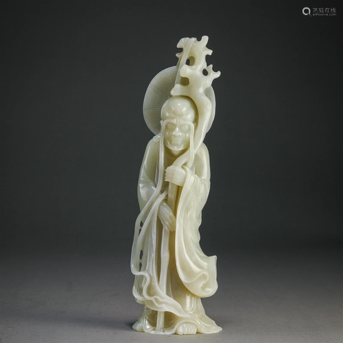 A Chinese Carved Jade Figure of Arhat