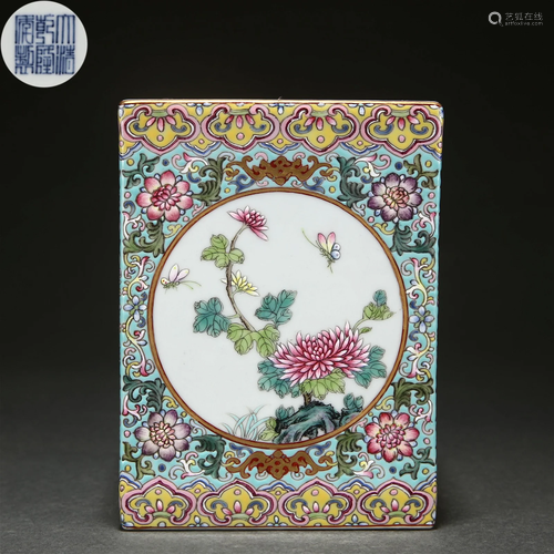 A Chinese Famille Rose Squared Brushpot