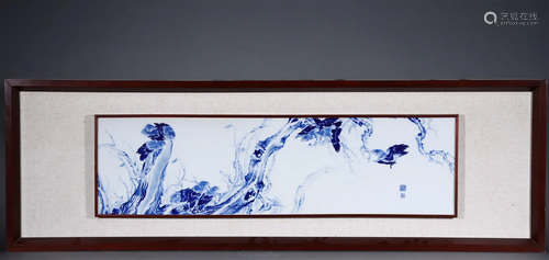 A Blue and White Porcelain Panel Signed Wangbu