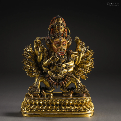 A Tibetan Bronze-gilt Yamantaka