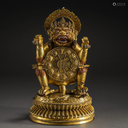 A Tibetan Bronze-gilt Protector