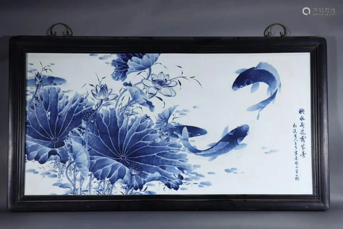 A Blue and White Porcelain Panel Signed Wangbu