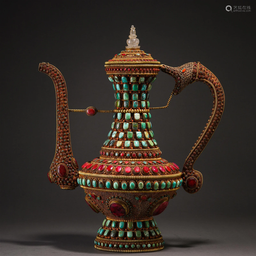 A Tibetan Hard-stones Inlaid Ewer