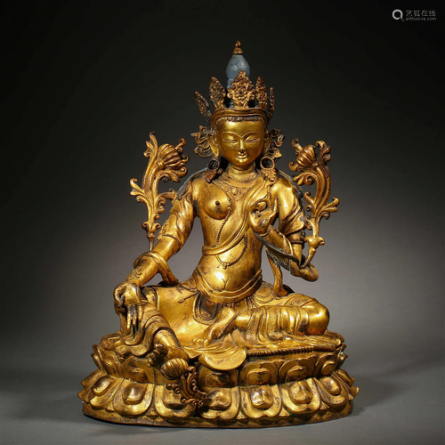 A Tibetan Bronze-gilt Green Tara