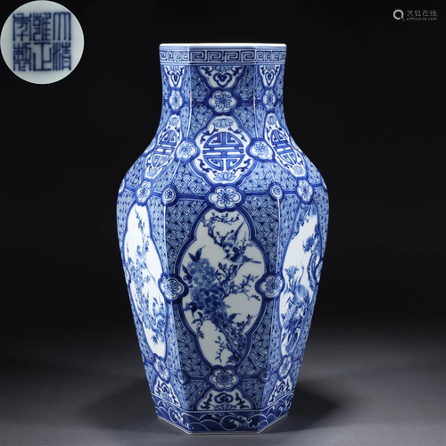 A Chinese Blue and White Blooms Vase