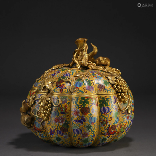 A Chinese Cloisonne Enamel Bronze Pumpkin