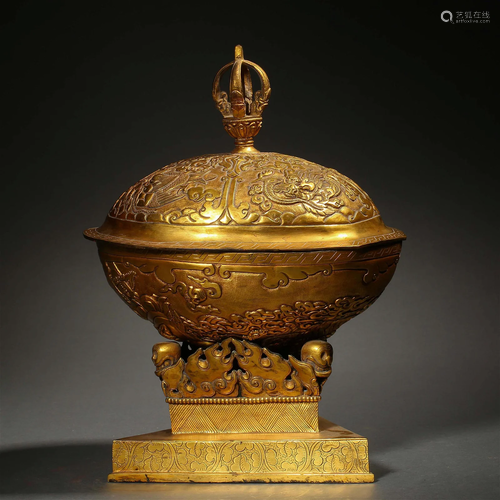 A Tibetan Bronze-gilt Ritual Bowl and Cover