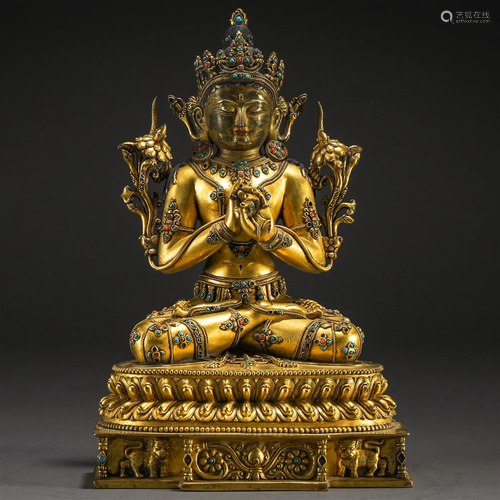 A Tibetan Bronze-gilt Maitreya