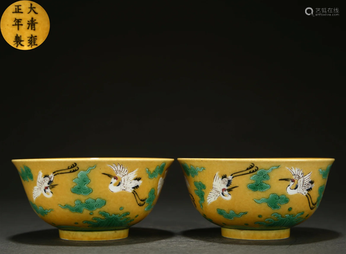 Pair Chinese Famille Verte Biscuit Bowls