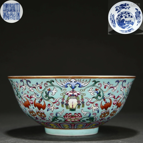 A Chinese Turquoise Ground and Famille Rose Bowl