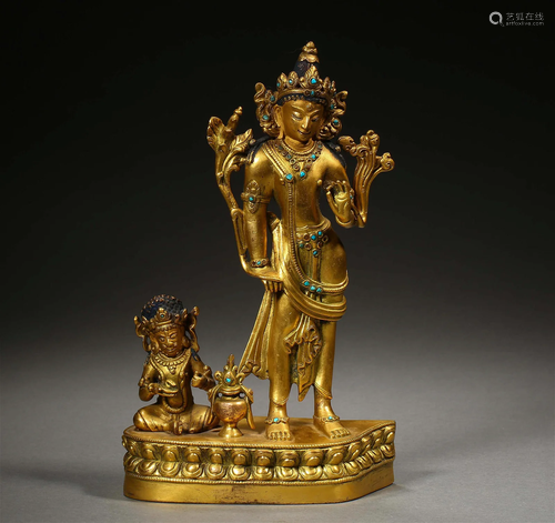 A Tibetan Bronze Gilt Figure of Maitreya