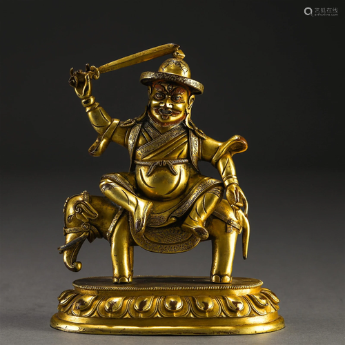 A Tibetan Bronze-gilt Protector