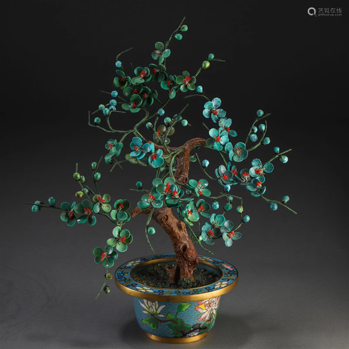 A Chinese Turquoise Decorated Cloisonne Enamel Bonsai