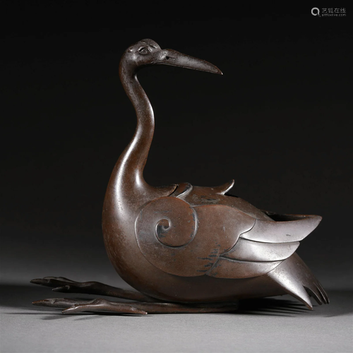 A Bronze Crane Incense Burner