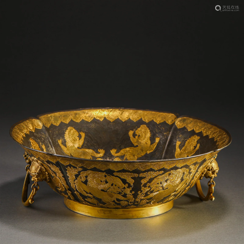 A Chinese Bronze Partly Gilt Bowl