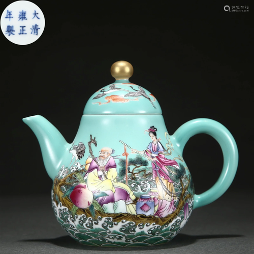 A Chinese Famille Rose Figural Story Teapot