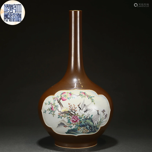 A Chinese Famille Rose Cranes Bottle Vase