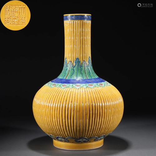 A Chinese Famille Verte Biscuit Vase