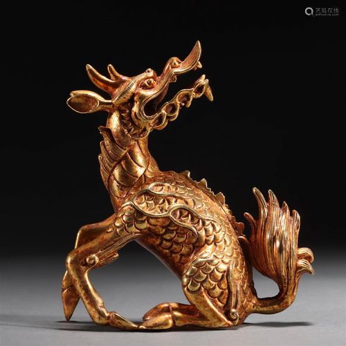 A Chinese Bronze-gilt Kylin