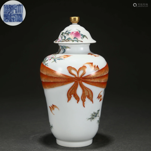 A Chinese Famille Rose Ribbon Vase