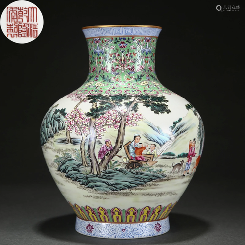 A Chinese Famille Rose Figural Story Vase