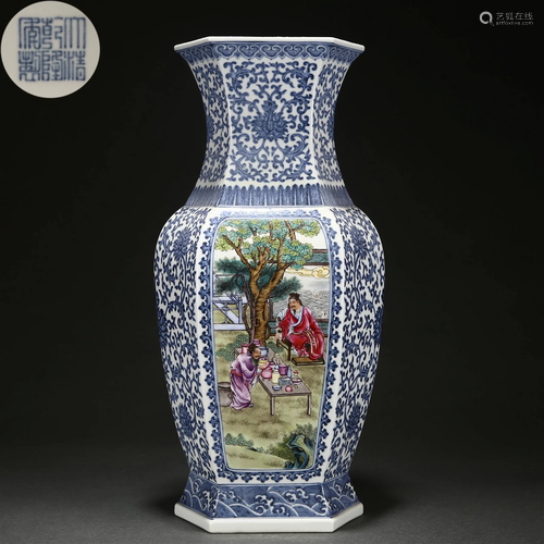 A Chinese Famille Rose Figural Story Vase