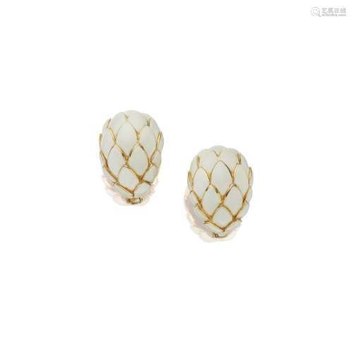 ROBERTO LEGNAZZI A PAIR OF GOLD AND ENAMEL EARCLIPS, ITALY