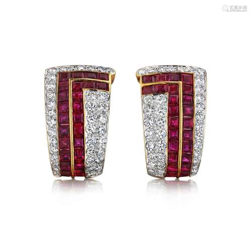 A PAIR OF RUBY AND DIAMOND EARRINGS