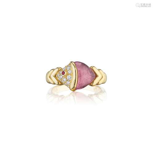 BULGARI A TOURMALINE 'NATURALIA' FISH RING