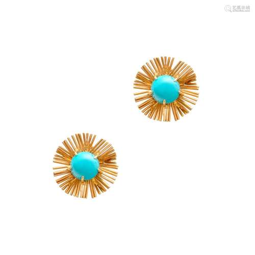 TWO PAIRS OF TURQUOISE AND DIAMOND EARRINGS
