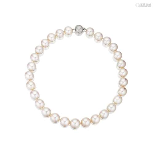 A CULTURED PEARL AND DIAMOND NECKLACE