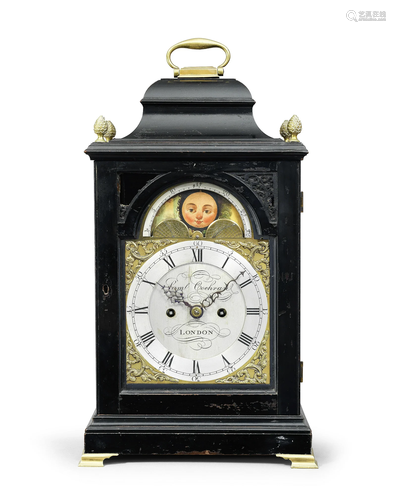 A late 18th century ebonised table clock with painted moonph...