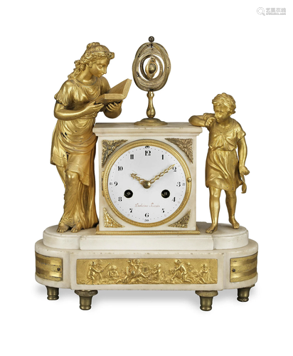 An early 19th century French ormolu and white marble mantel ...