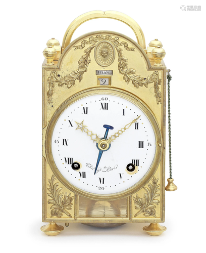 A rare late 18th/early 19th century French ormolu alarm cloc...