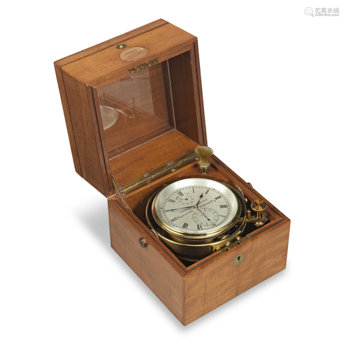 A World War II era two-day mahogany marine chronometer with ...