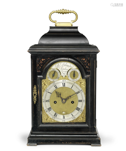 A mid 18th century ebonised table clock bearing the signatur...