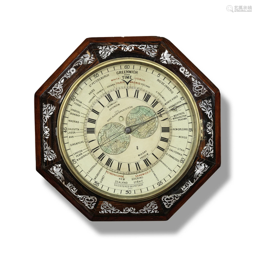 A rare mid-19th century mother-of-pearl-inlaid rosewood dial...