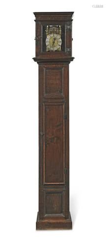 A late 17th century lantern clock in an oak freestanding cas...