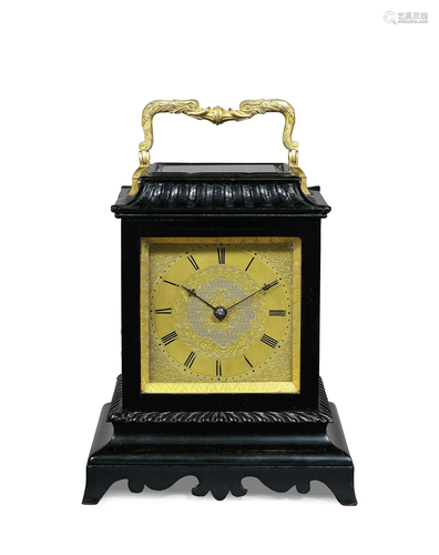 A good mid-19th century ebonised travel clock with trip repe...