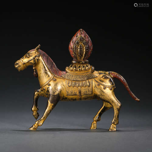 CHINESE QING DYNASTY GILT BRONZE HORSE