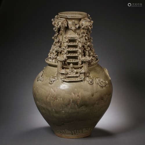 XIANGZHOU CELADON-GLAZED CELADON VASE IN THE SOUTHERN AND NO...