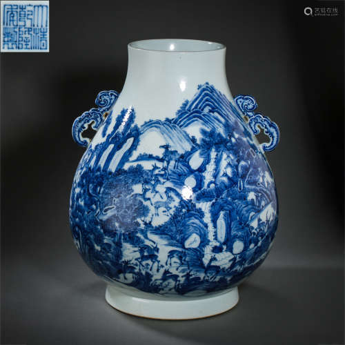 CHINESE QING DYNASTY QIANLONG PERIOD BLUE AND WHITE AMPHORA