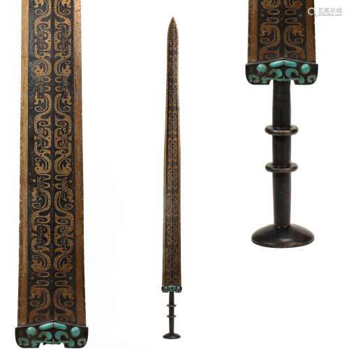 CHINA'S WAR AND HAN DYNASTY BRONZE SWORD INLAID GOLD