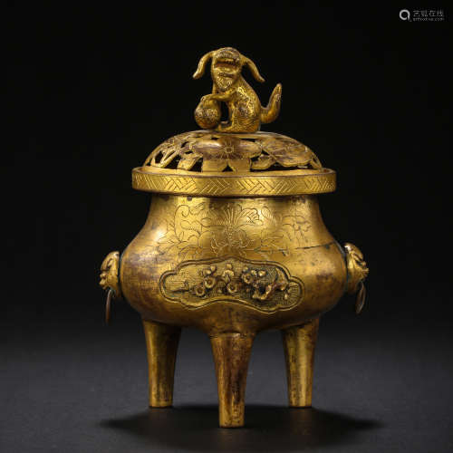 GILT BRONZE INCENSE BURNER MADE BY QIANLONG IN THE QING DYNA...