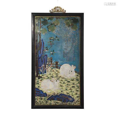 CHINESE QING DYNASTY CLOISONNE INLAID TREASURE HANGING SCREE...