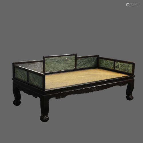 CHINESE QING DYNASTY RED SANDALWOOD INLAID MARBLE ARHAT BED