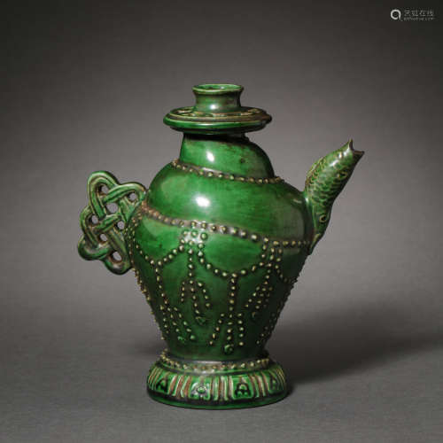 GREEN-GLAZED DRUM AND NAIL-HOLDING POT FROM GONGXIAN WARE, T...