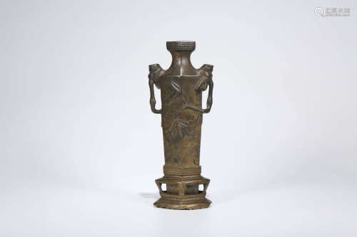 清中期 铜制竹纹六方连座花瓶